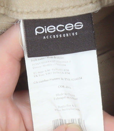 Pieces Women’s Beige High Waist Skinny Leggings S Zip Detail