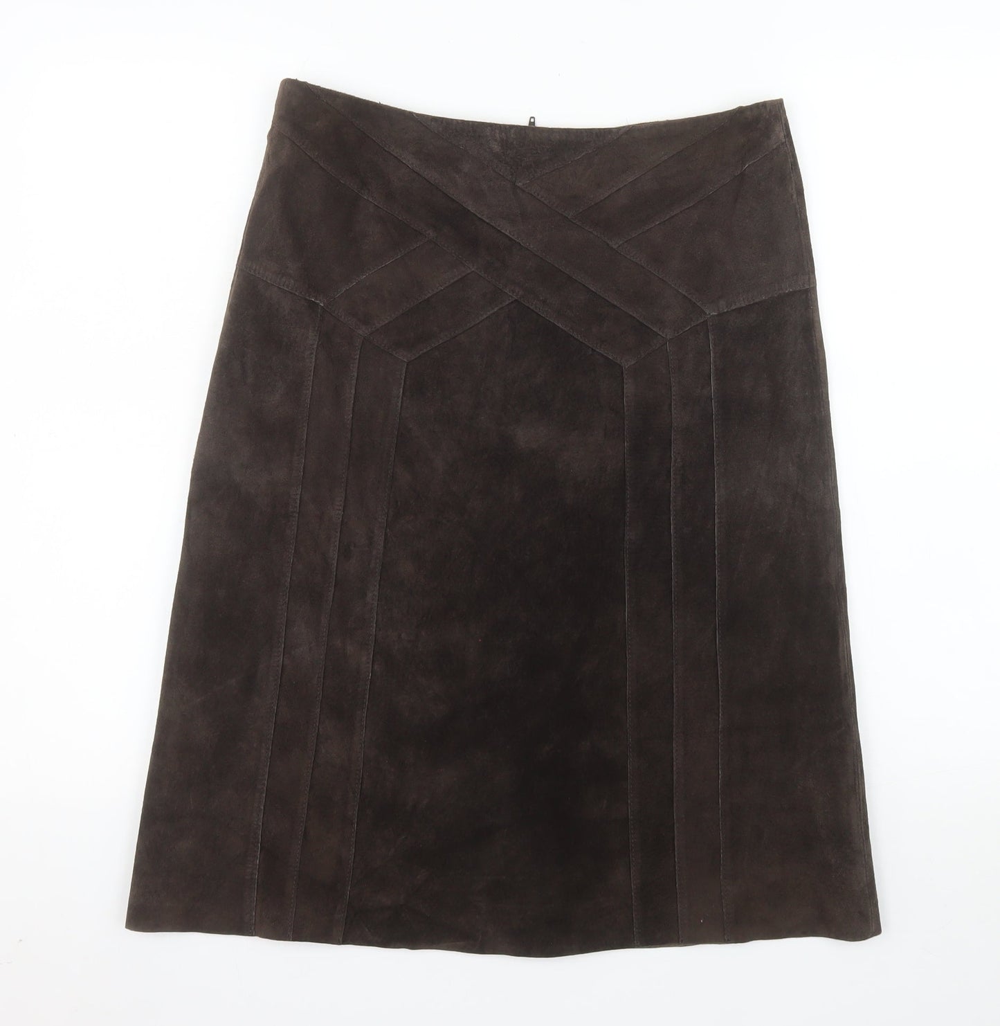 Oasis Women Brown Suede A-Line Knee Length Skirt Size 10