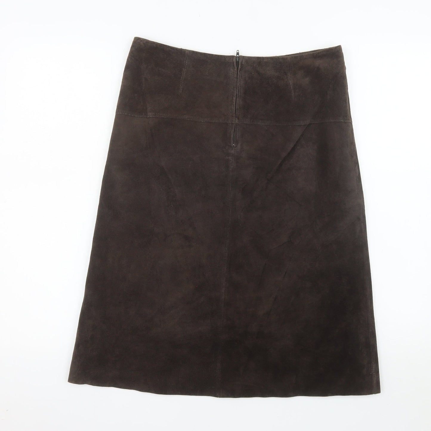 Oasis Women Brown Suede A-Line Knee Length Skirt Size 10