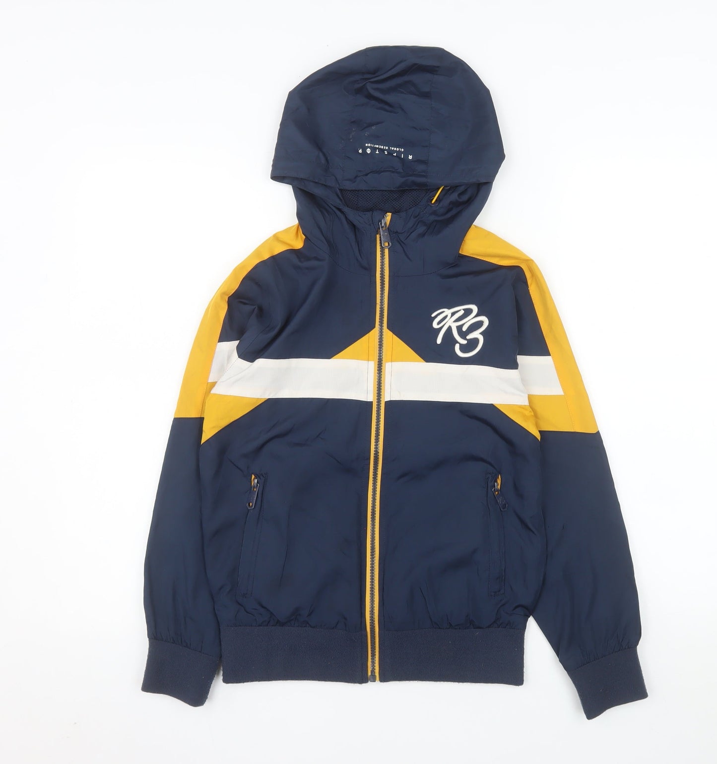 Ripstop Boys Blue Yellow Hooded Colourblock Windbreaker Jacket 11-12 Years