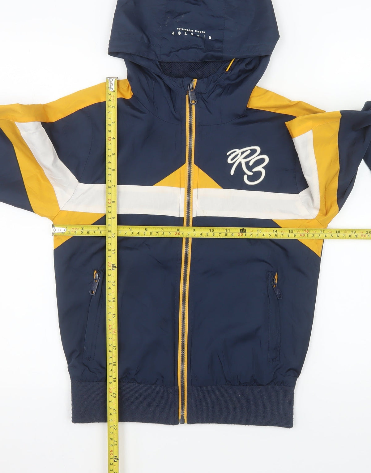 Ripstop Boys Blue Yellow Hooded Colourblock Windbreaker Jacket 11-12 Years
