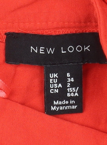 New Look Women’s Red Wrap Midi Skirt Size 6 Lightweight Viscose