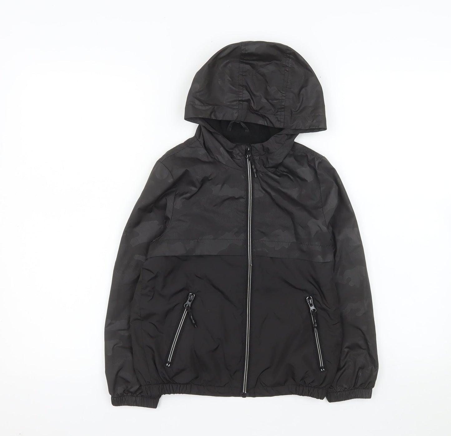 Tu Boys Black Camouflage Lightweight Hooded Windbreaker Jacket 7-8 Years