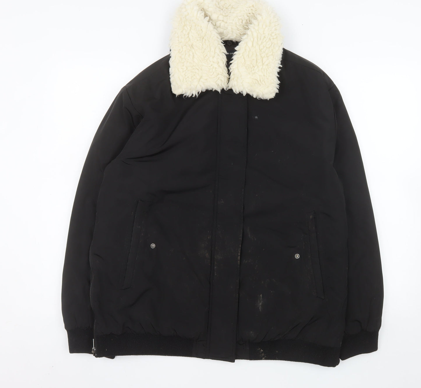 French Connection Men's Black Bomber Jacket Size S Lined Winter Coat