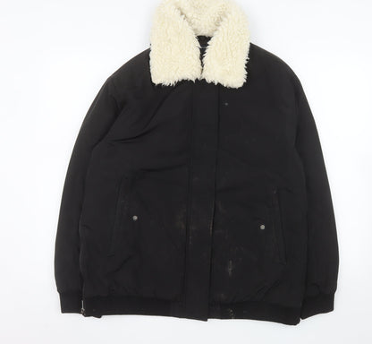Additional front view of French Connection Men's Black Bomber Jacket, size S, Lined Winter Coat