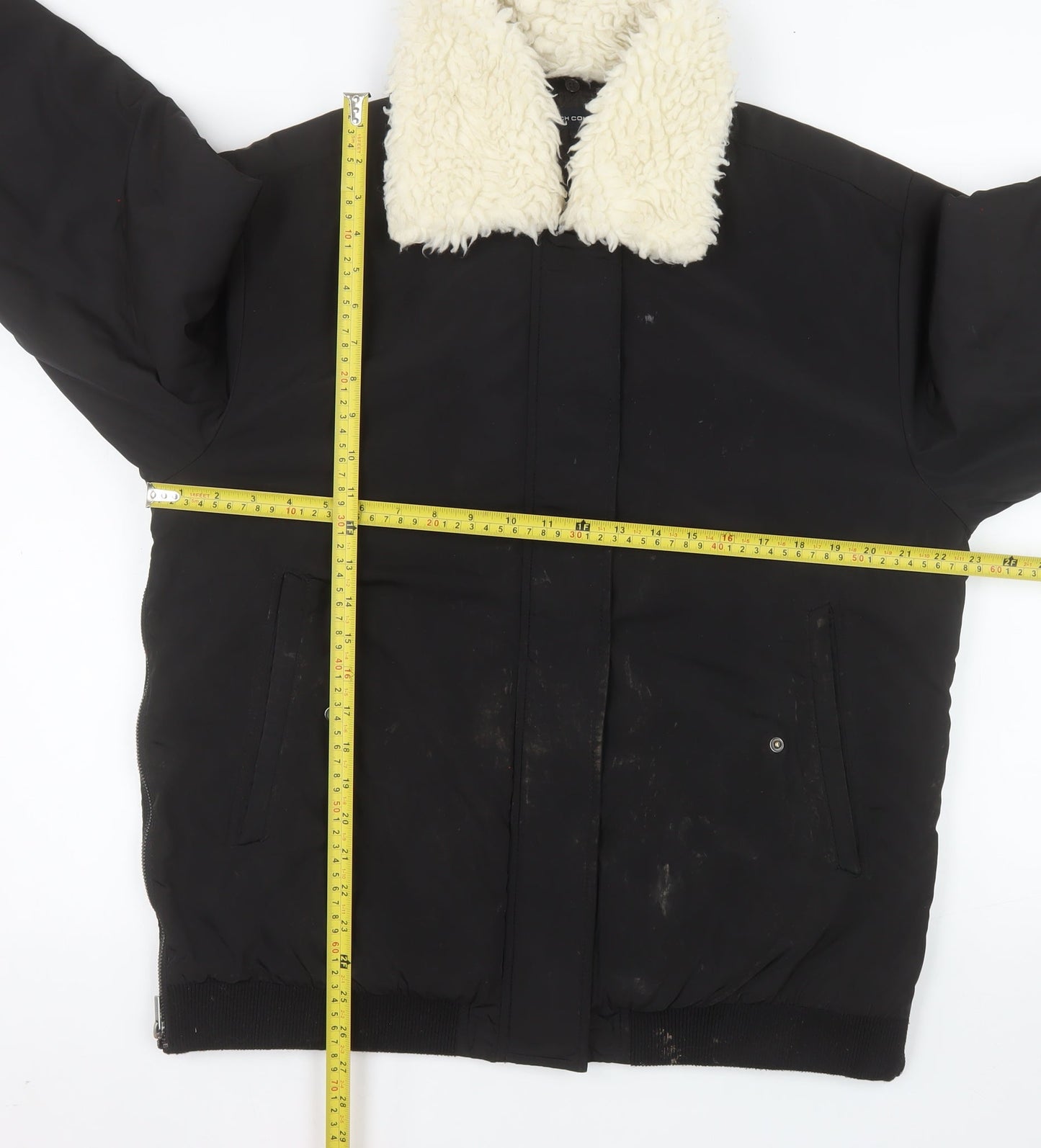 French Connection Men's Black Bomber Jacket Size S Lined Winter Coat