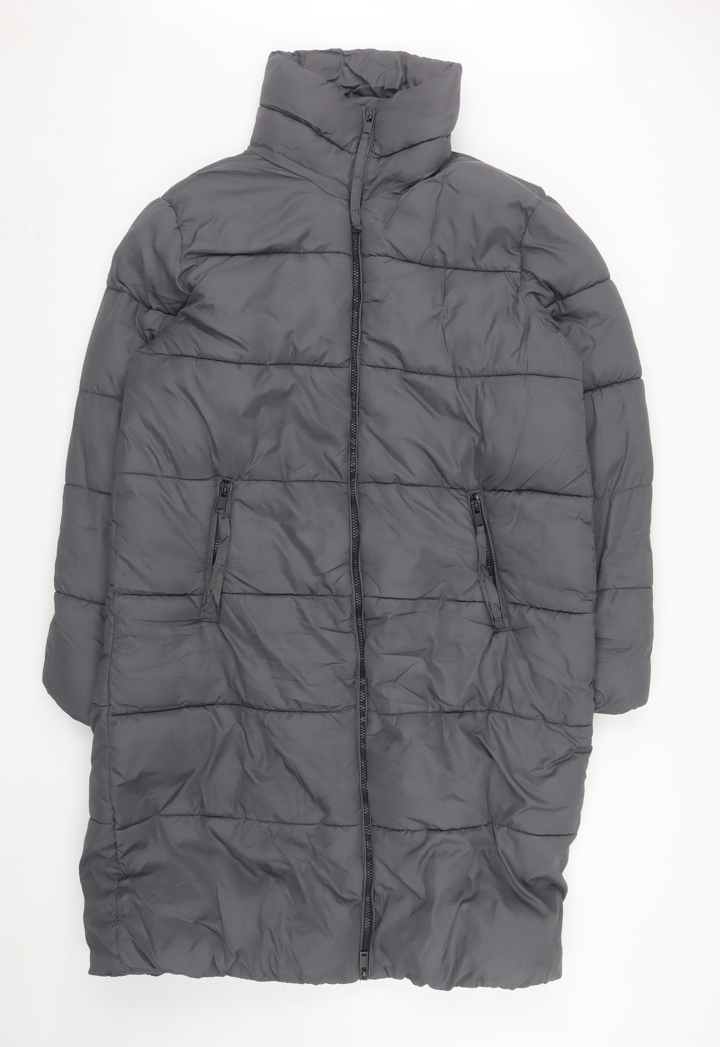 b.young Women Grey Long Puffer Coat Size 16 Full Zip Insulated Jacket
