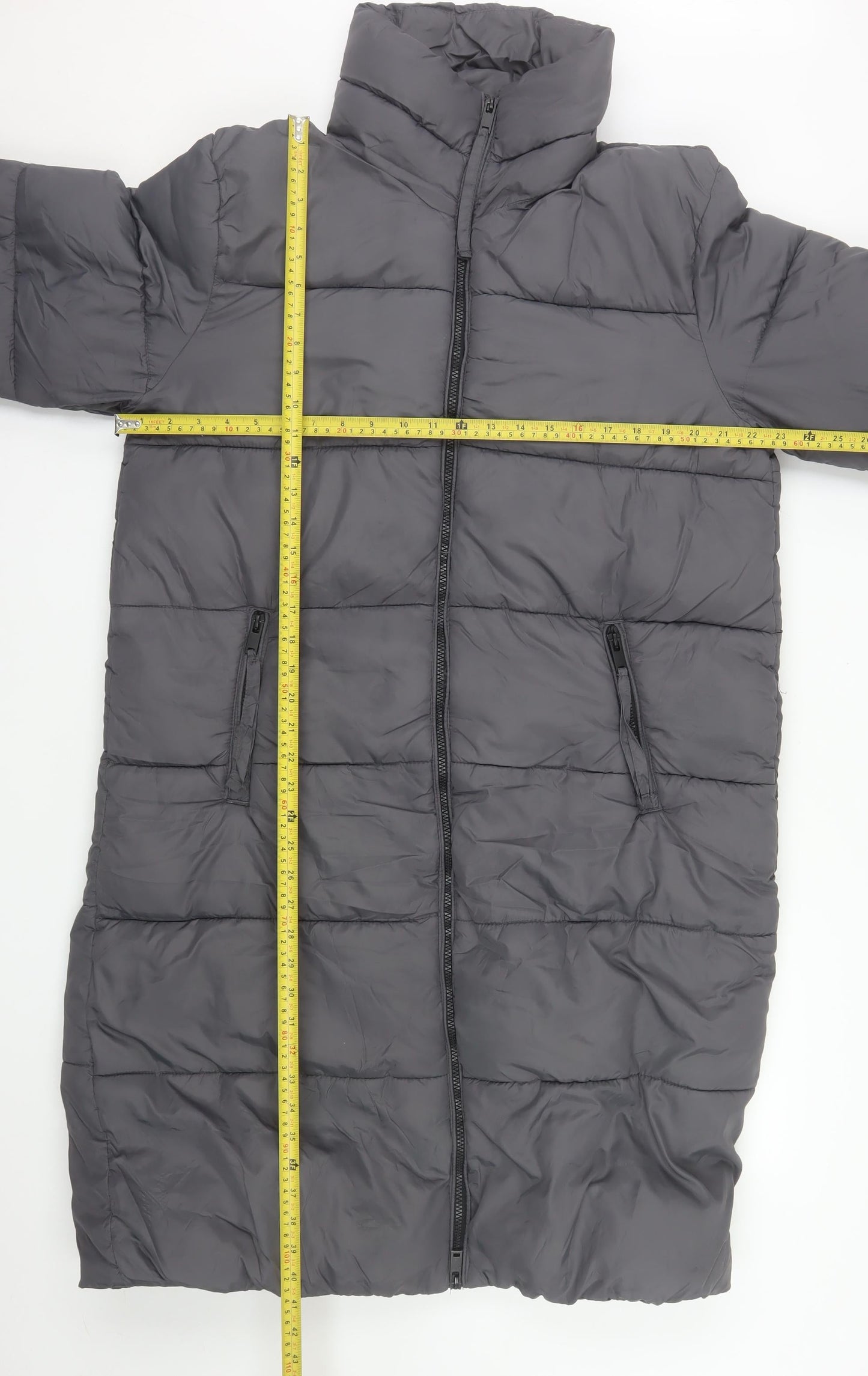 b.young Women Grey Long Puffer Coat Size 16 Full Zip Insulated Jacket