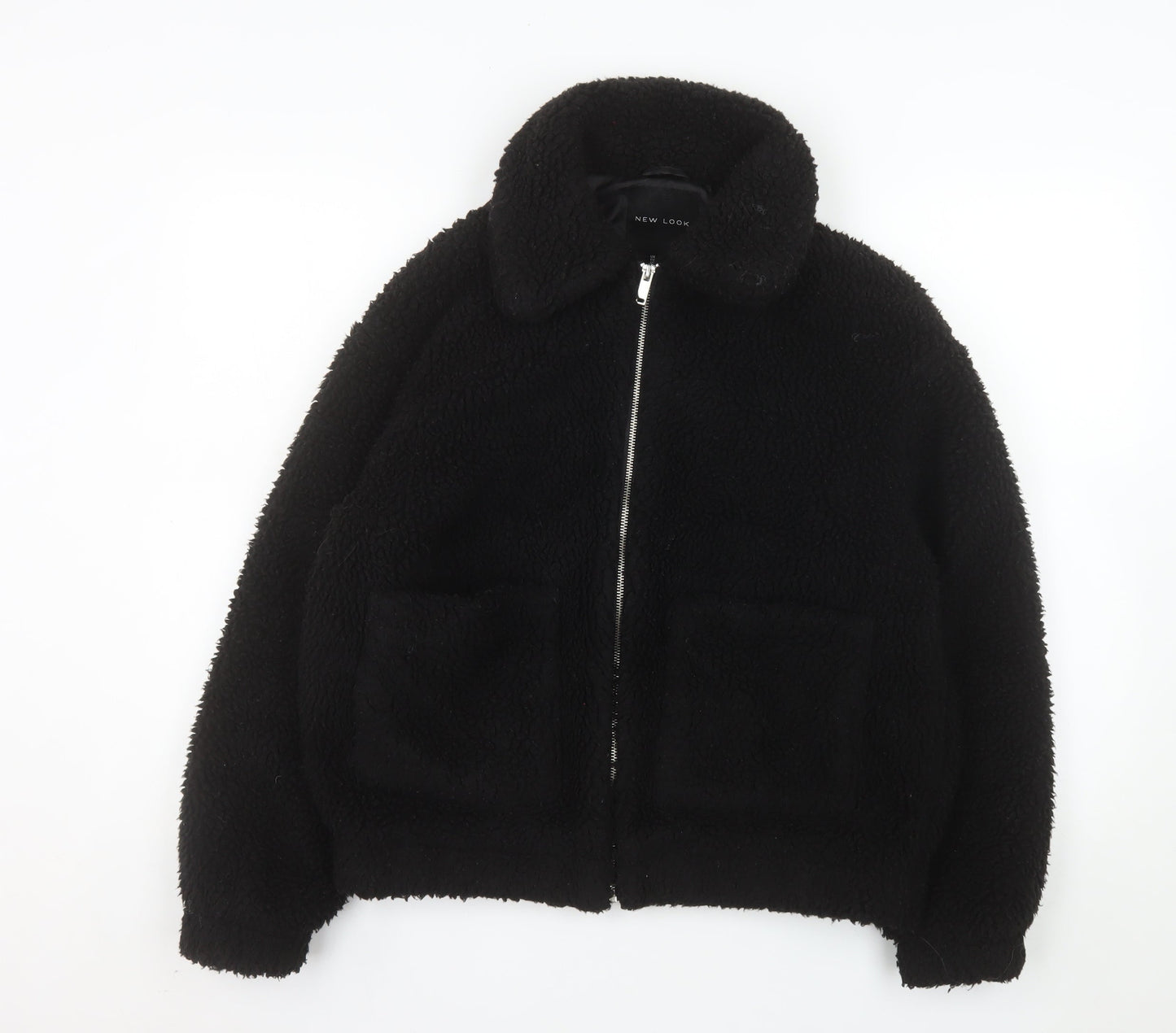New Look Women Black Sherpa Fleece Jacket Size S Full Zip Warm