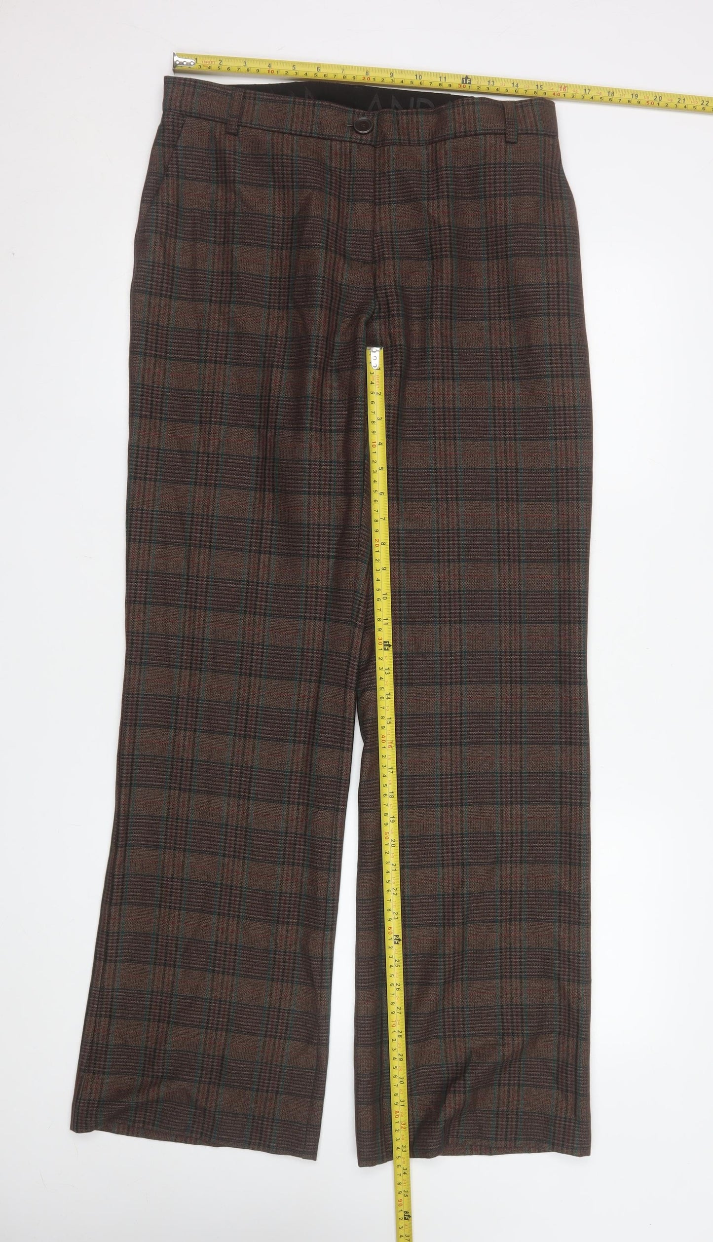 ANDAM Womens Brown Check Trousers UK 14 Straight Leg