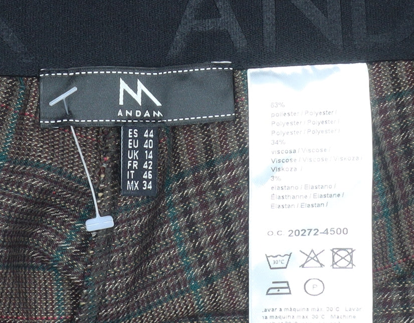 ANDAM Womens Brown Check Trousers UK 14 Straight Leg