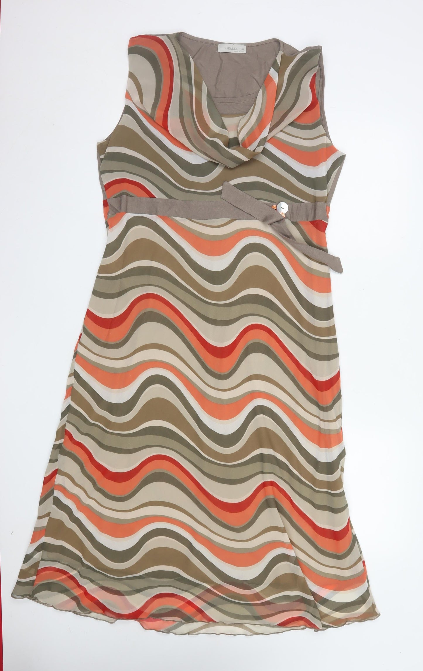 Bellenisa Women’s Beige Orange Retro Knee Length Fit & Flare Dress XL