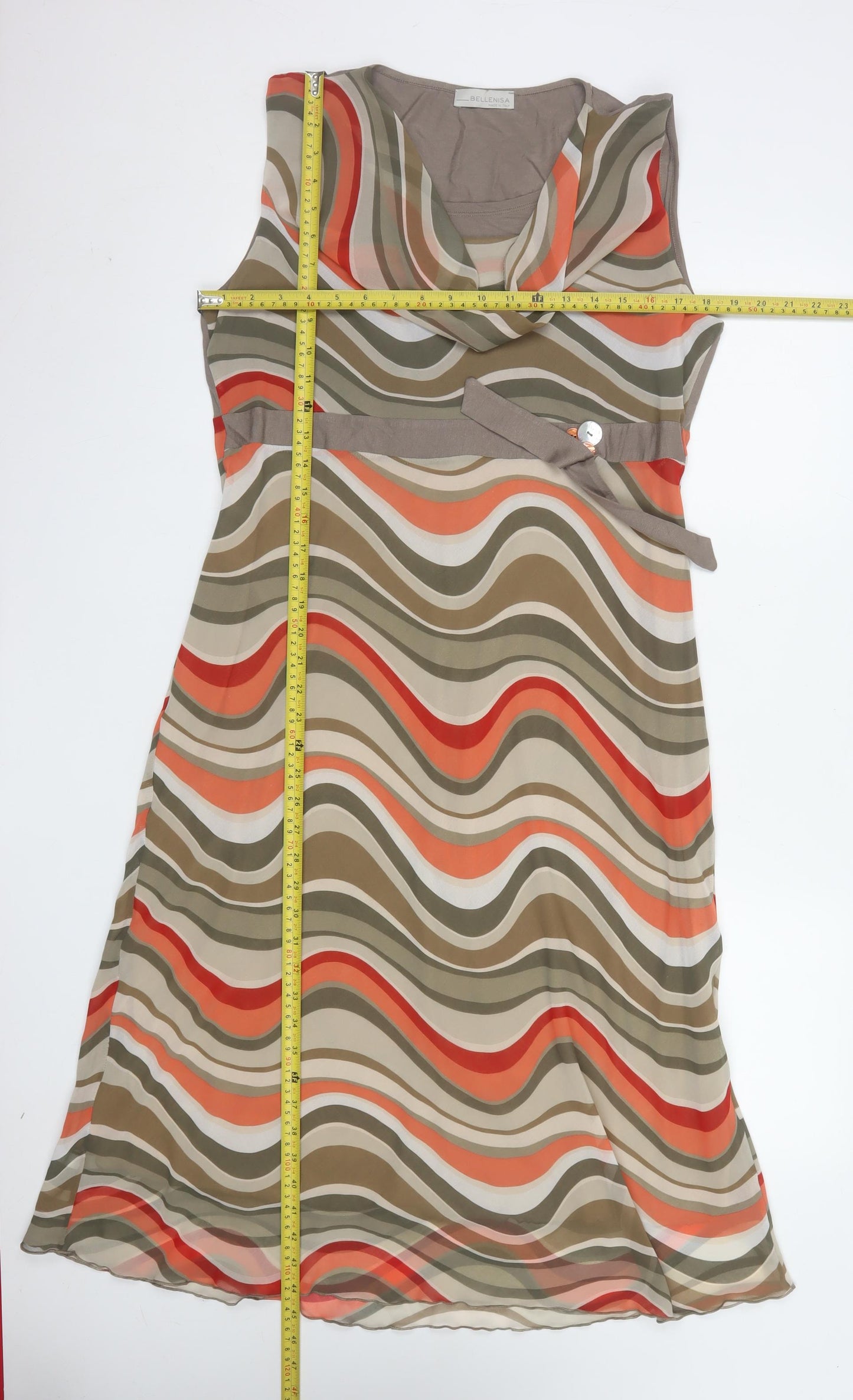 Bellenisa Women’s Beige Orange Retro Knee Length Fit & Flare Dress XL