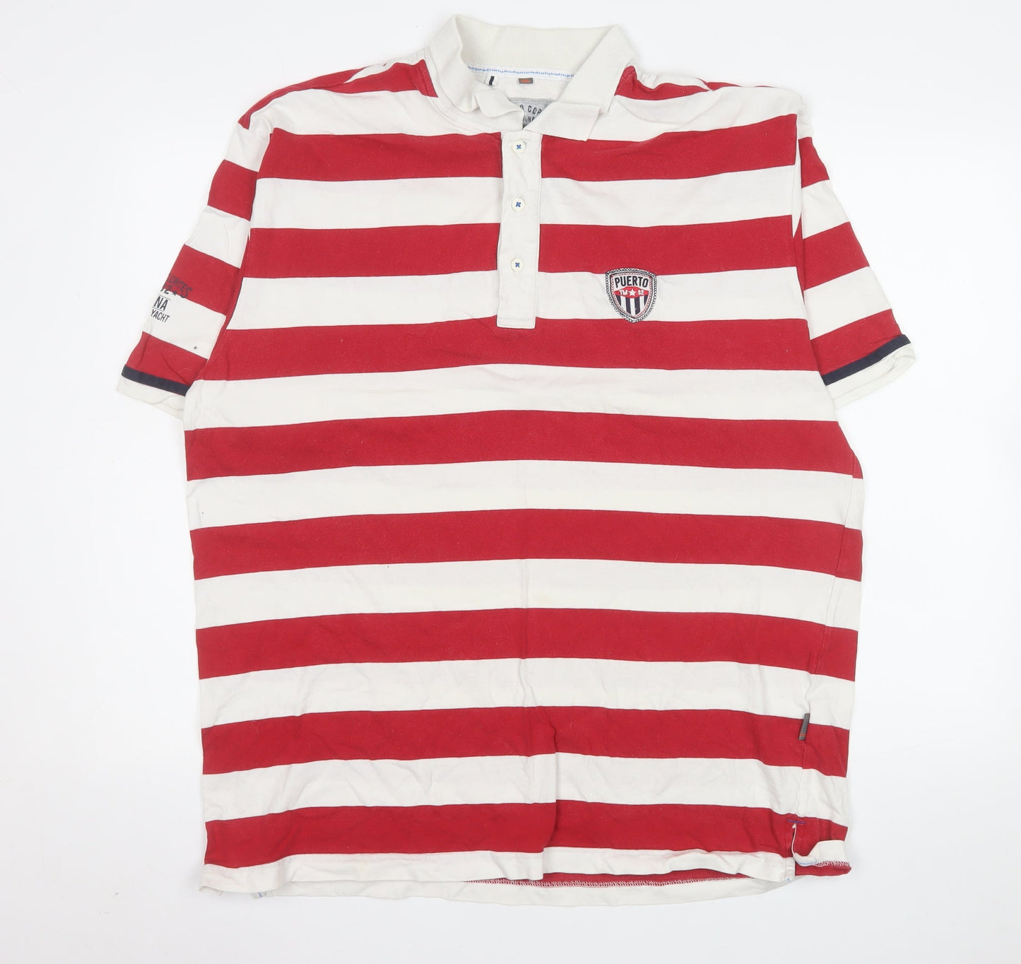 Puerto Cortes Men's Red White Striped 2XL Cotton Polo Shirt