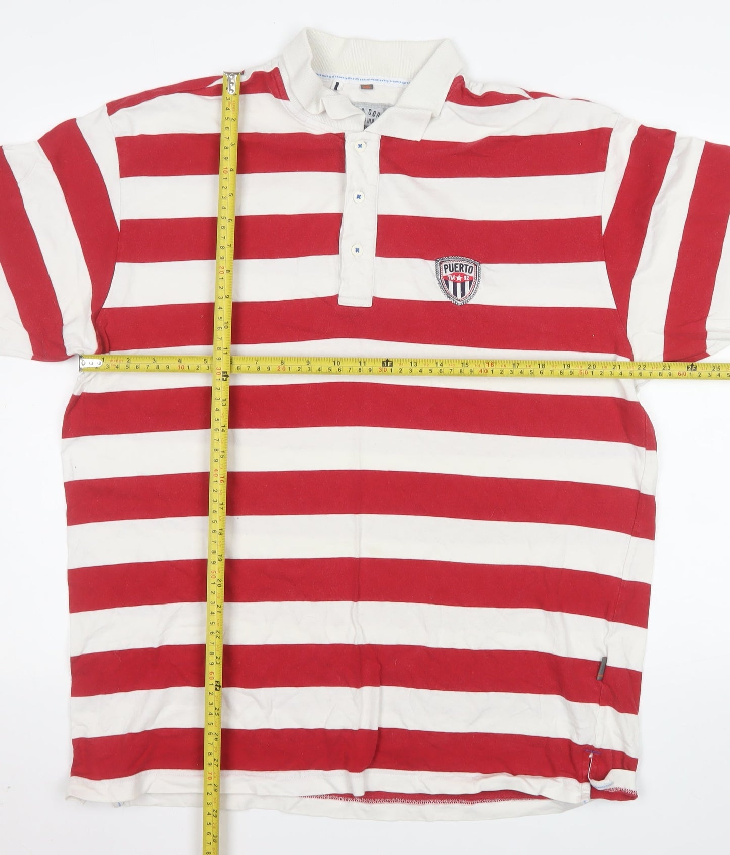 Puerto Cortes Men's Red White Striped 2XL Cotton Polo Shirt