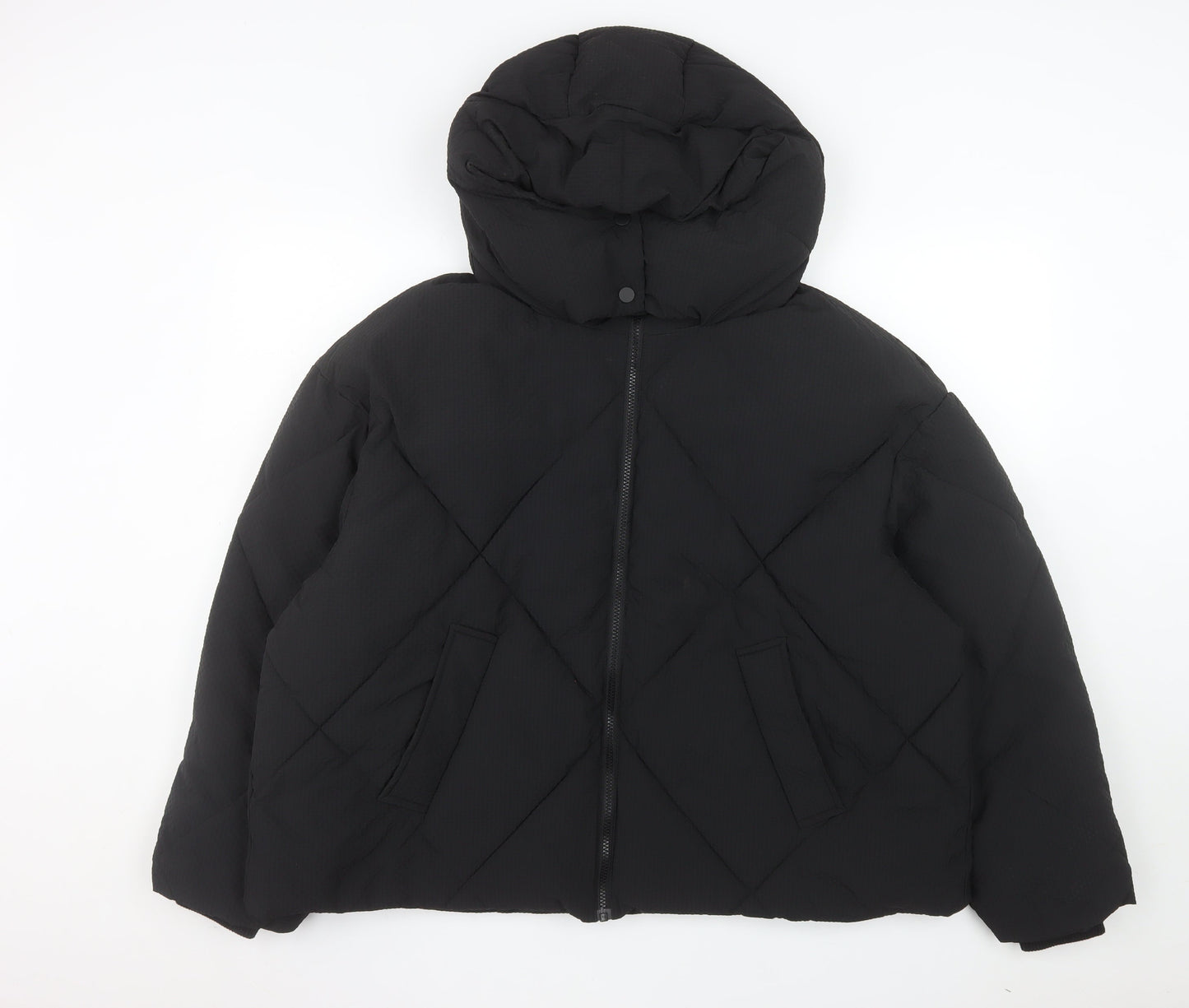 Next Women's Black Puffer Jacket M Hooded Lined Winter Coat