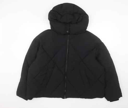 Next Women's Black Puffer Jacket M Hooded Lined Winter Coat