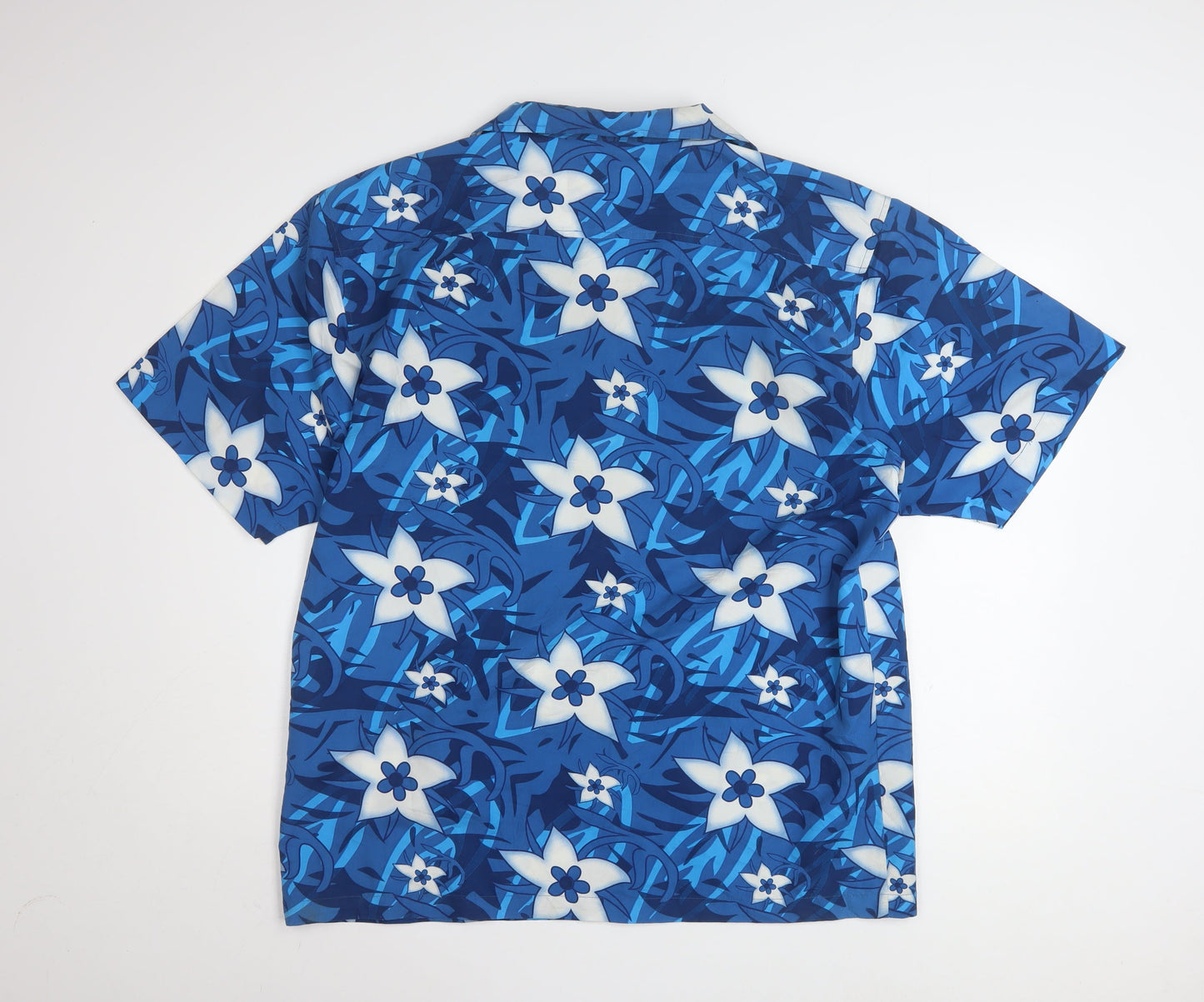 TRU'CAL Men's Blue Hawaiian Floral Short Sleeve Button-Up Shirt L