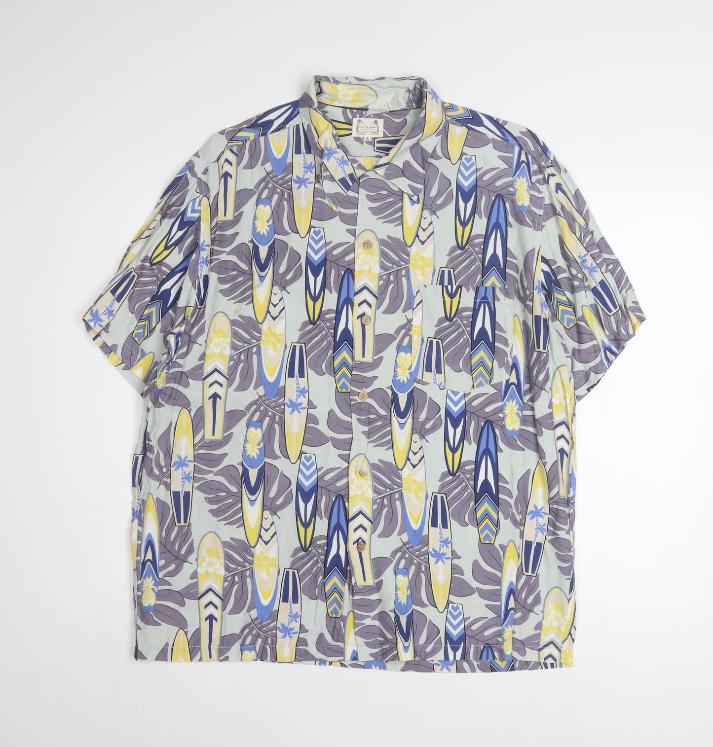 Kearney House Men's Blue Hawaiian Short Sleeve Shirt L Cotton