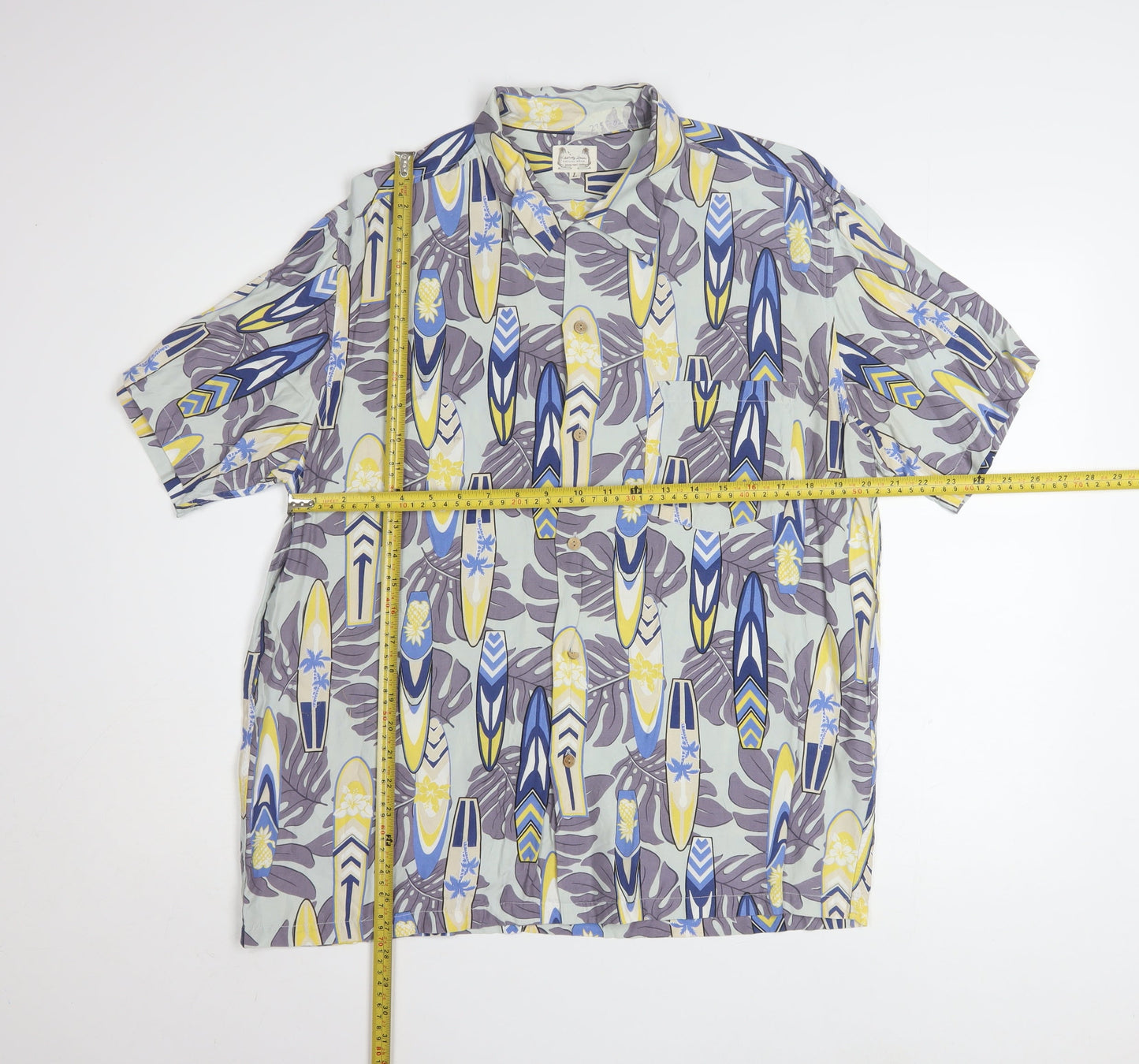 Kearney House Men's Blue Hawaiian Short Sleeve Shirt L Cotton