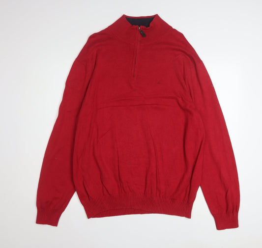 Nautica Men's Red Cotton Half Zip Jumper XL Classic Knit