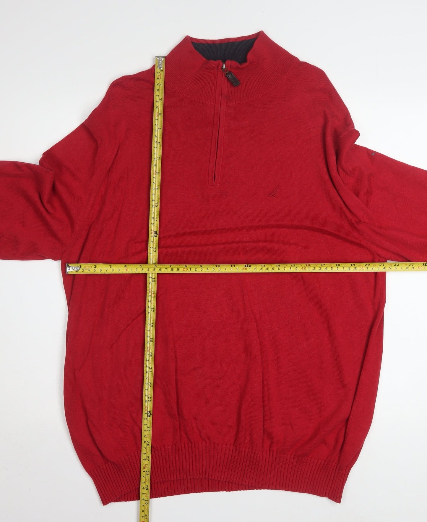 Nautica Men's Red Cotton Half Zip Jumper XL Classic Knit