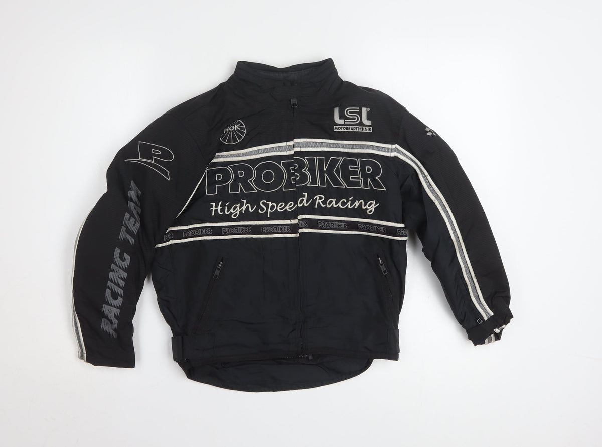 Probiker Boys Black XS Motorcycle Racing Jacket with Embroidered Logos