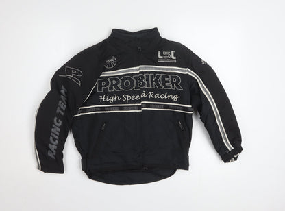Additional front view of Probiker boys’ black xs motorcycle racing jacket with embroidered logos