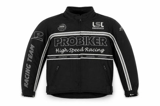 Probiker Boys Black XS Motorcycle Racing Jacket with Embroidered Logos