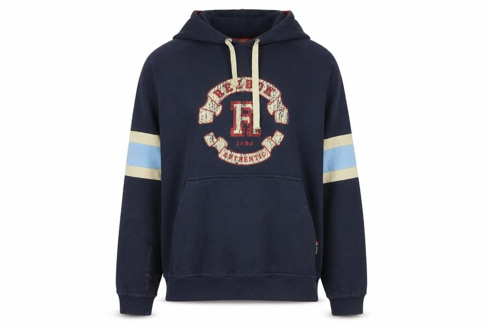Reebok Men's Blue Pullover Hoodie L Fleece Sports Logo Vintage