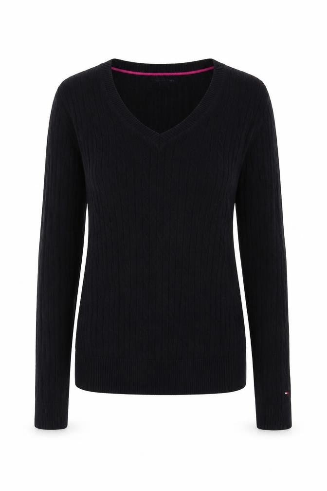 Tommy Hilfiger Women's Black V-Neck Cotton Pullover Jumper M