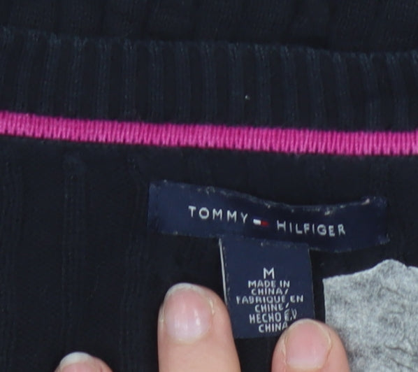 Tommy Hilfiger Women's Black V-Neck Cotton Pullover Jumper M