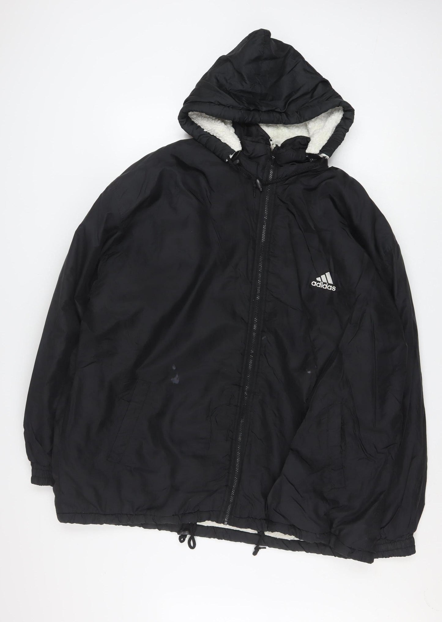 Adidas Men’s Black L Hooded Puffer Jacket Coat Nylon Winter Zip Logo