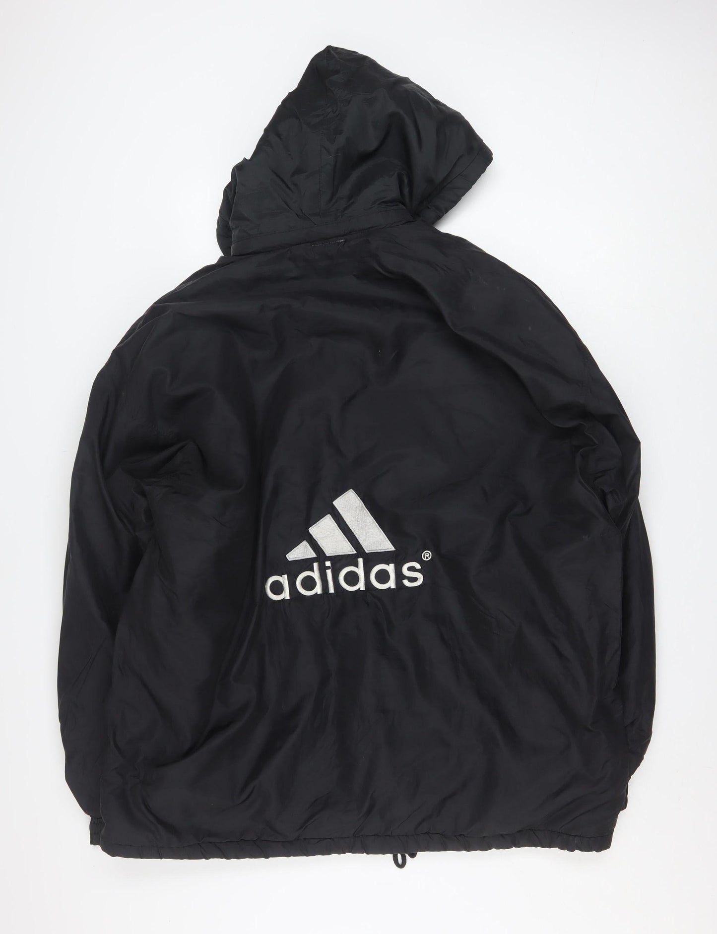 Adidas Men’s Black L Hooded Puffer Jacket Coat Nylon Winter Zip Logo