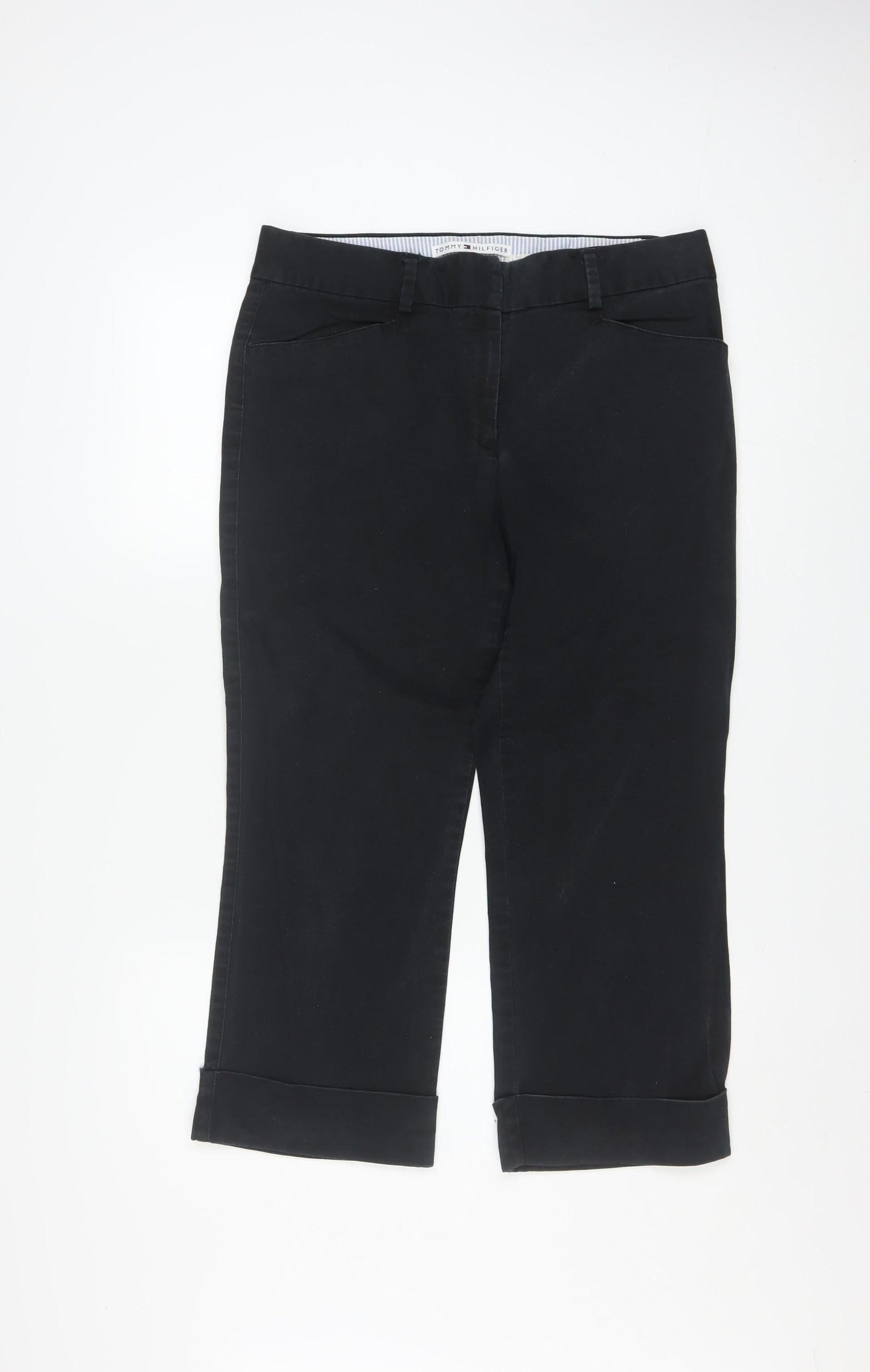 Tommy Hilfiger Women's Black Cropped Stretch Cotton Trousers Size 12