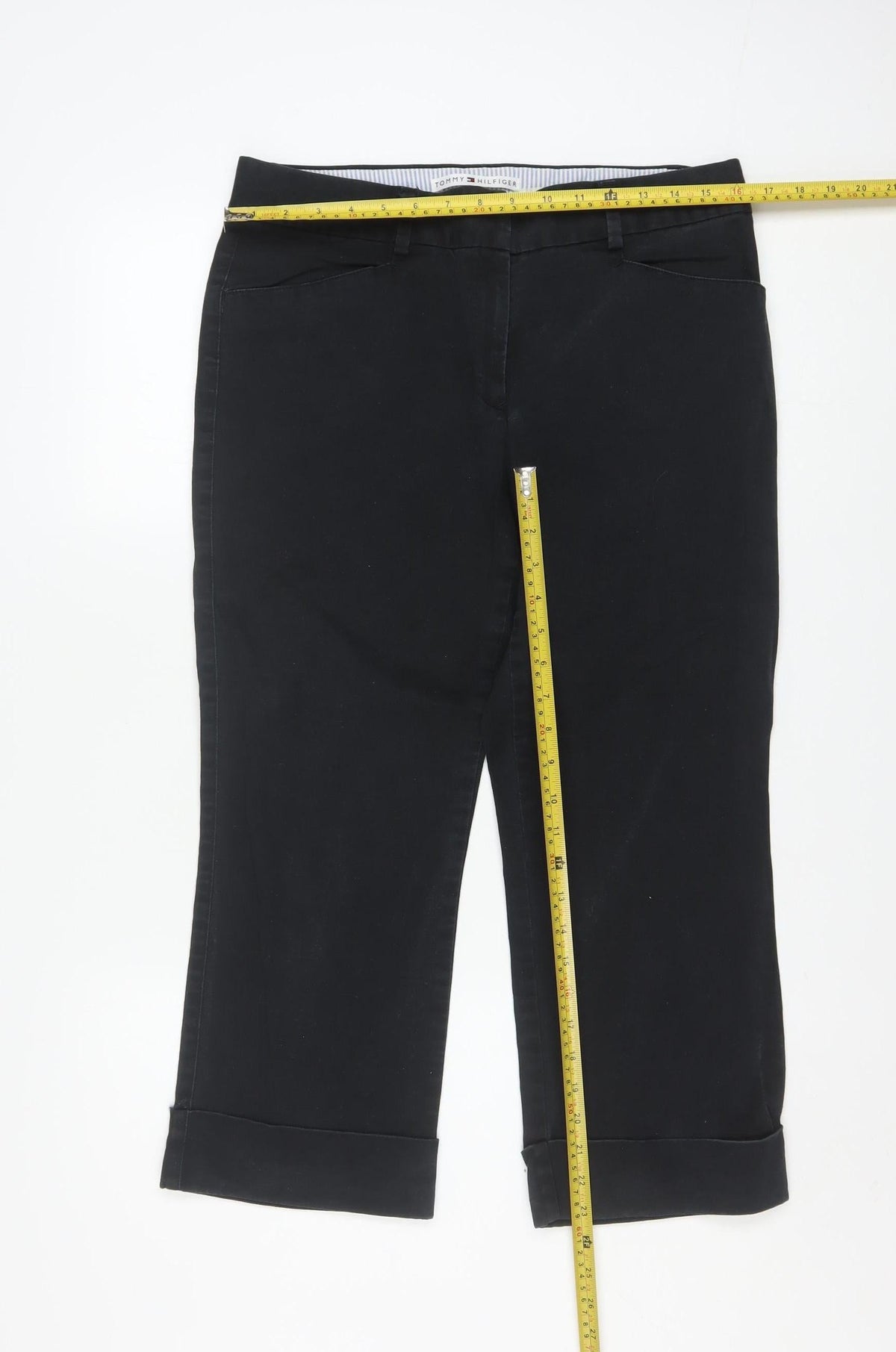 Tommy Hilfiger Women's Black Cropped Stretch Cotton Trousers Size 12