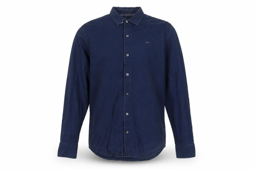 Hilfiger Denim Men's Navy Long Sleeve Button-Up Shirt L Cotton