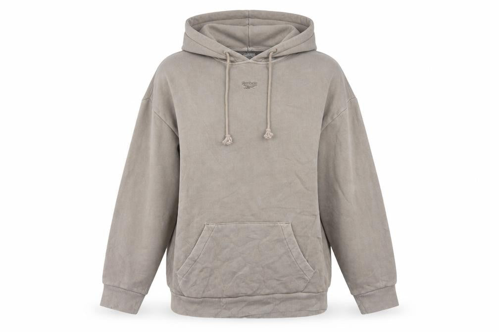 Reebok Women Beige Hooded Pullover Sweatshirt Size M Organic Cotton