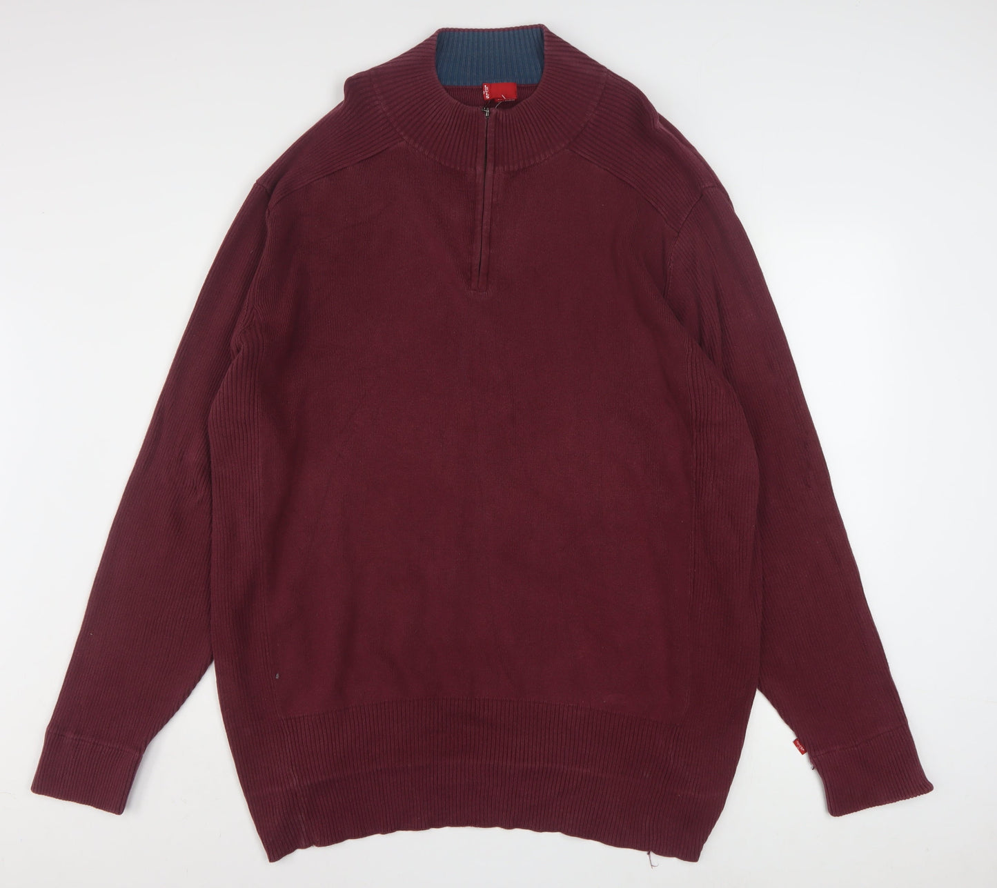 Levi's Men's Red 2XL Half Zip High Neck Cotton Jumper