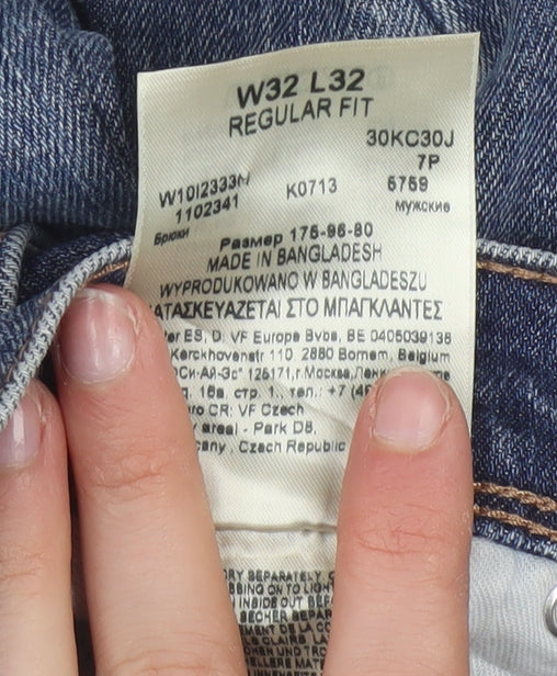 Wrangler Mens Blue Regular Fit Straight Leg Denim Jeans W32 L32
