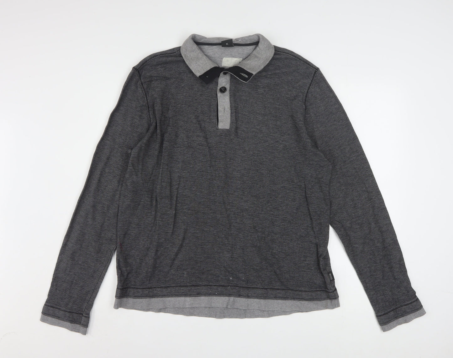 Hugo Boss Men's Grey Cotton Henley Jumper XL Long Sleeve Regular Fit