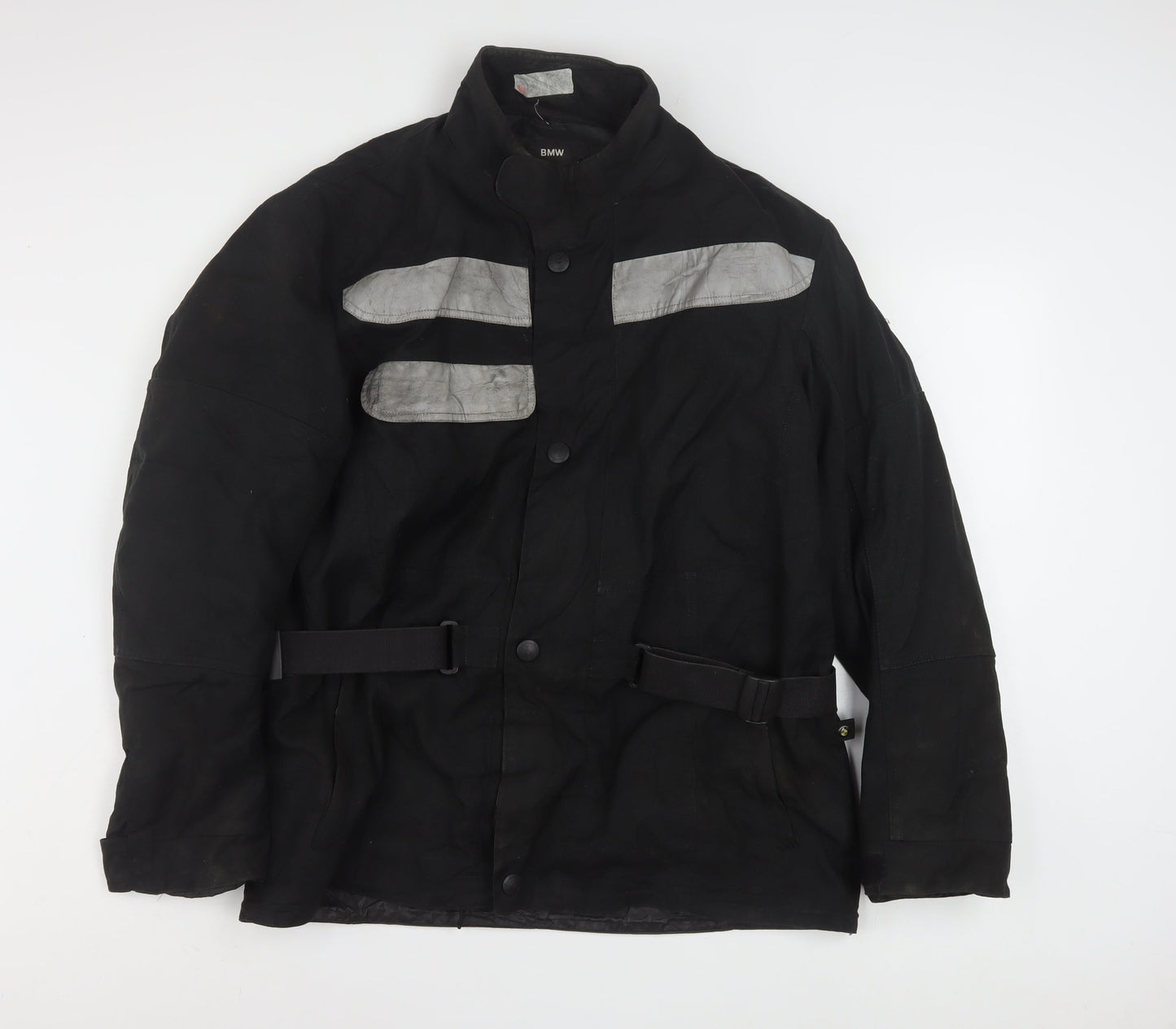 BMW Men's Black Motorcycle Jacket L Reflective Belted Waterproof