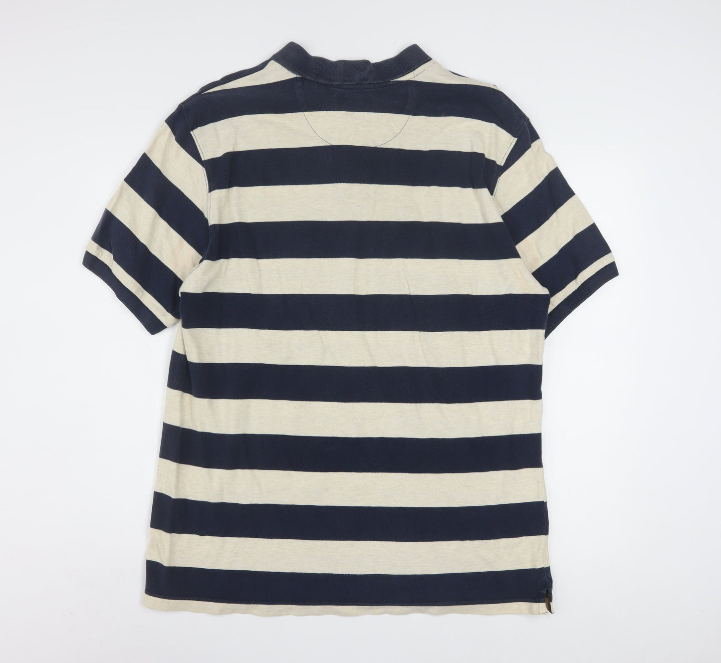 Chaps Men's Blue Beige Striped Cotton Polo Shirt Size L