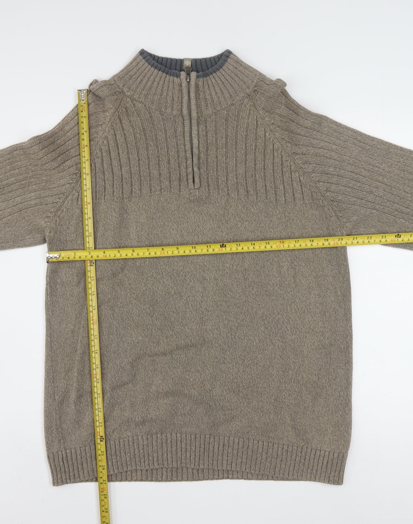 Columbia Men’s Beige Cotton 1/2 Zip High Neck Jumper Size L