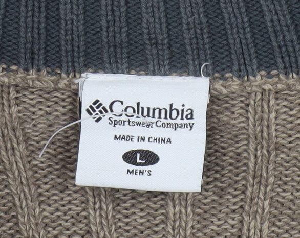 Columbia Men’s Beige Cotton 1/2 Zip High Neck Jumper Size L