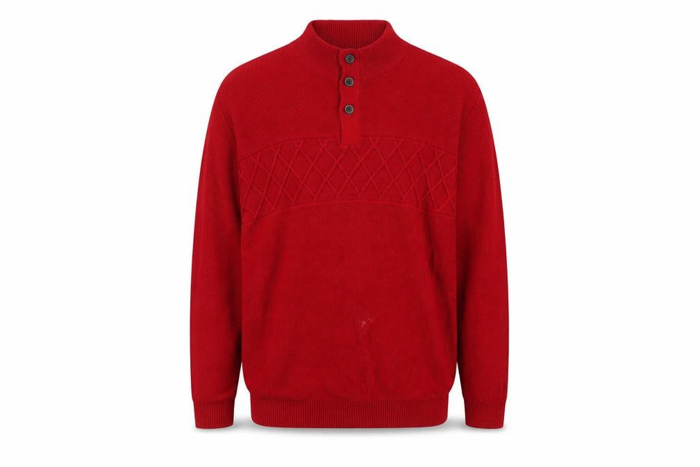 Chaps Men’s Red Cotton Henley Jumper XL Cable-Knit Classic