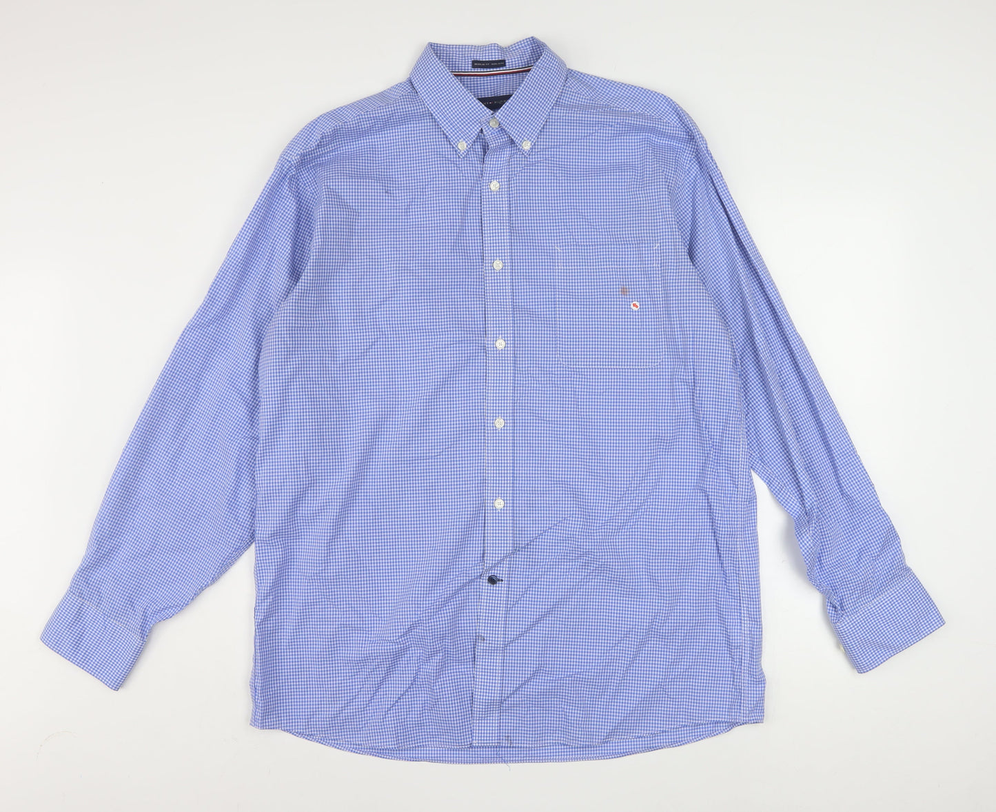 Tommy Hilfiger Men's Blue Check Button-Down Regular Fit Shirt Size L