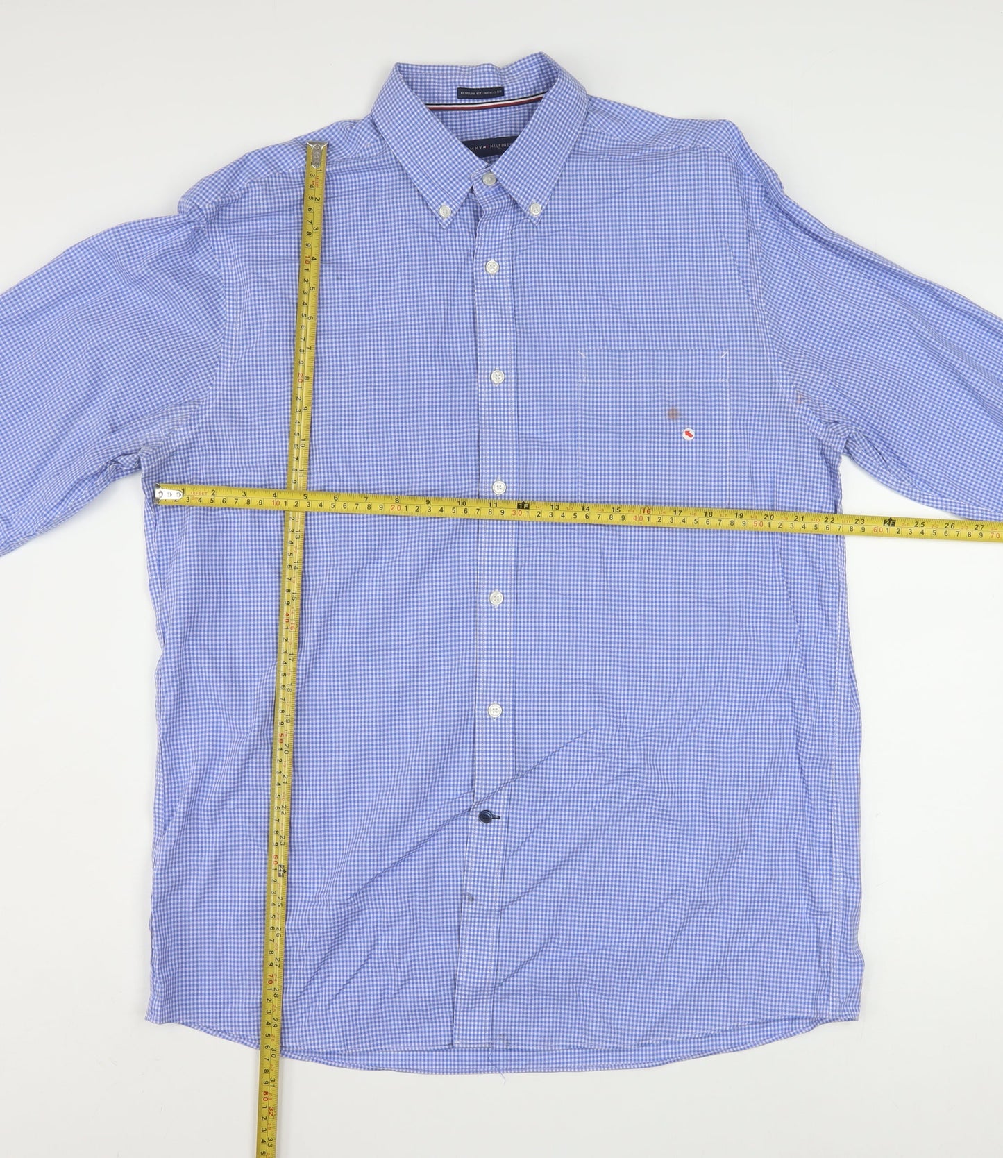 Tommy Hilfiger Men's Blue Check Button-Down Regular Fit Shirt Size L