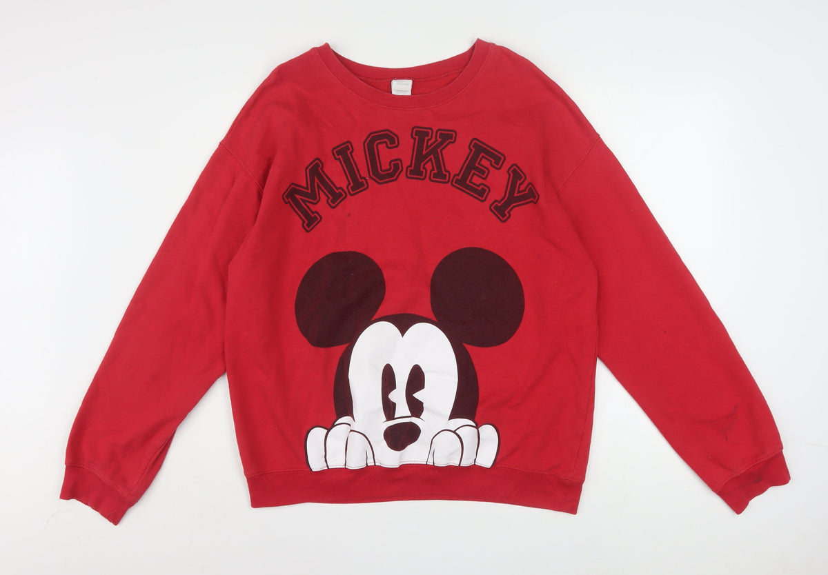 Disney Girls Red Mickey Mouse XL Sweatshirt Cotton Blend Pullover