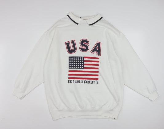 L.A. Blues Men's White Collared USA Graphic Pullover Sweatshirt M
